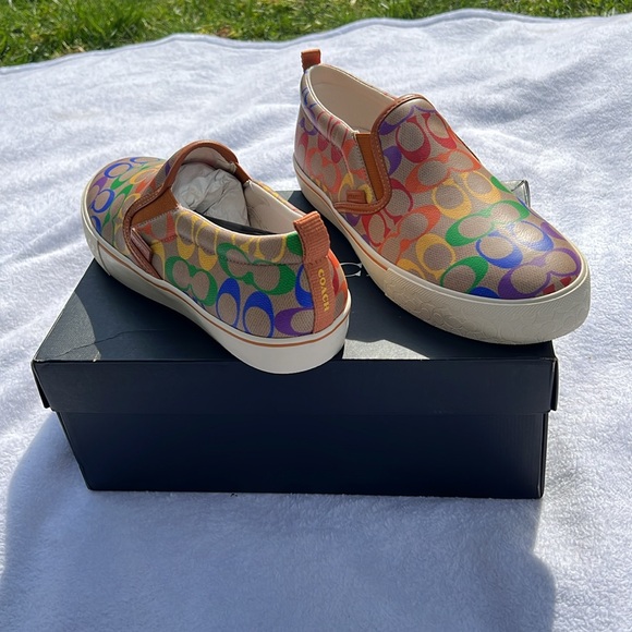 Coach Men’s Slip On Rainbow Skate Sneakers - Picture 1 of 10